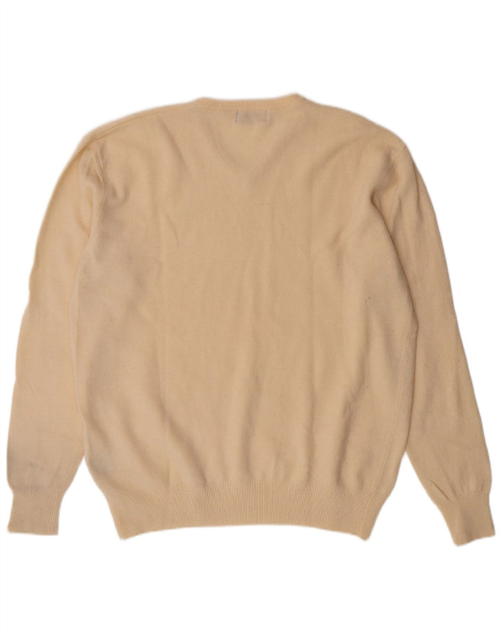 Męski sweter Kappa z dekoltem w kształcie litery V, XL w kolorze złamanej bieli, z owczej wełny