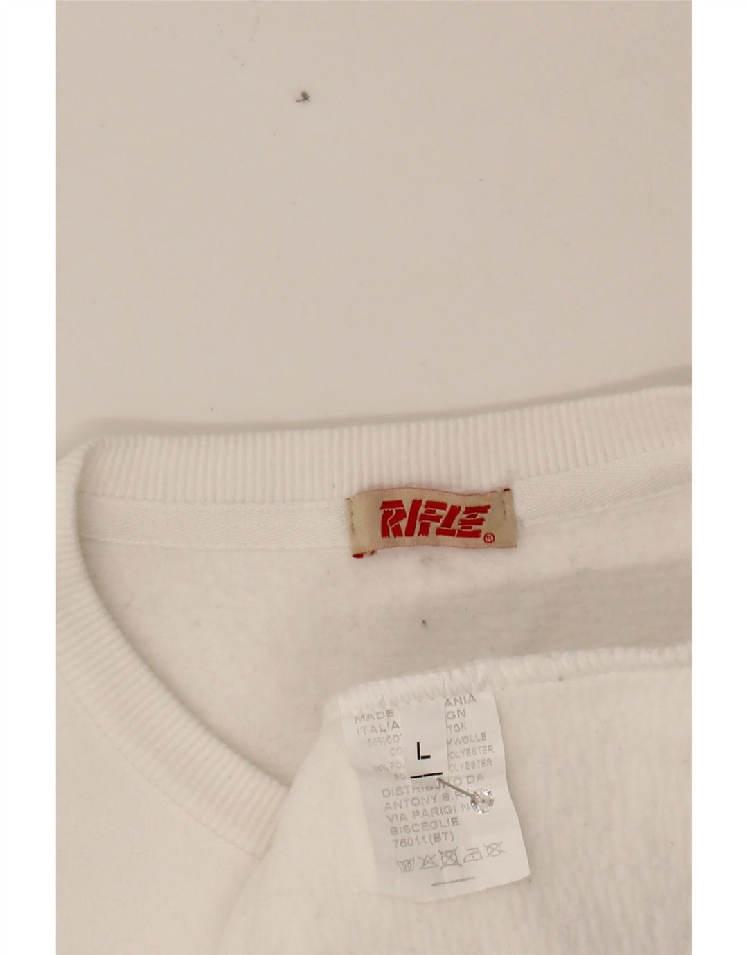 RIFLE Mens Graphic Sweatshirt Jumper Large White Cotton Vintage Rifle and Second-Hand Rifle from Messina Hembry 