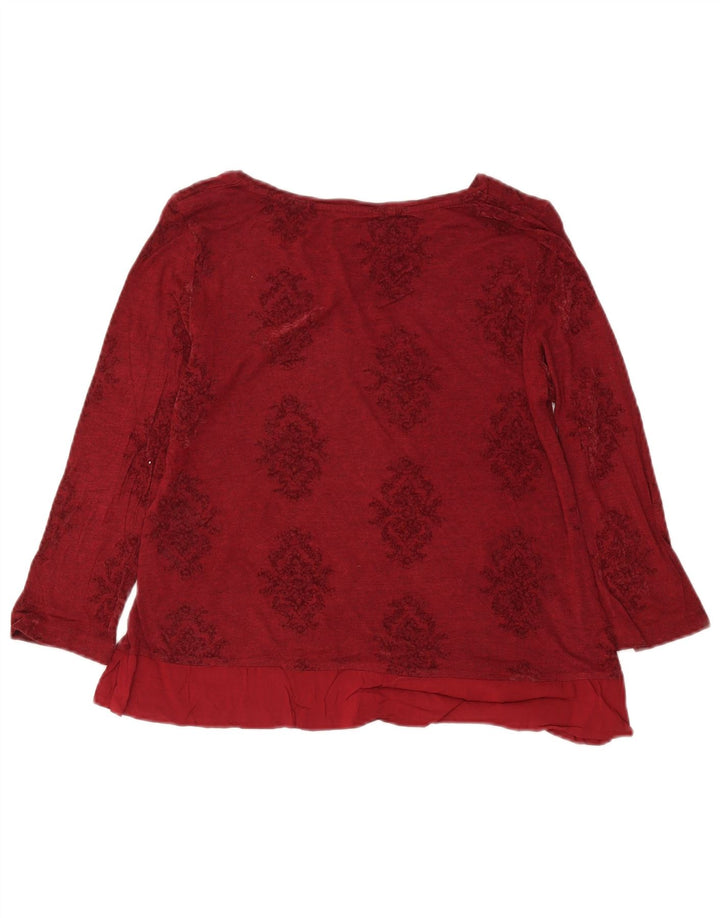 Damski krótki top White Stuff z długim rękawem UK 14, duży, bordowy, w kwiaty, wiskoza