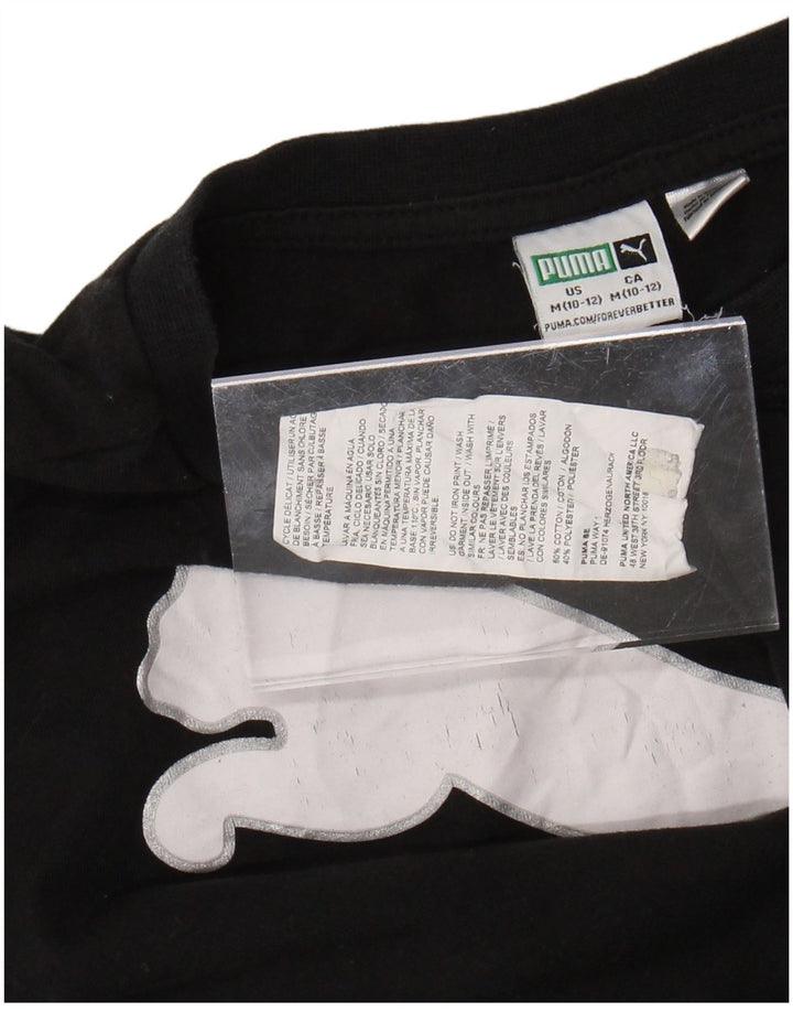 Dziewczęcy T-shirt z grafiką PUMA, 10-11 lat, średnia czarna bawełna