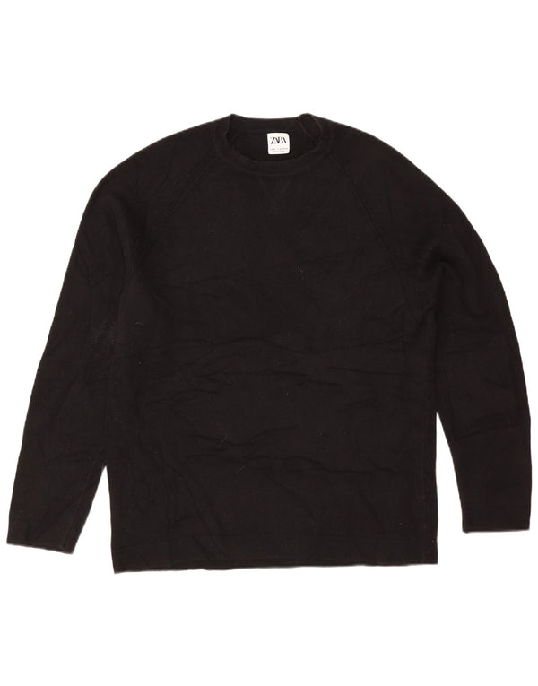 Damski sweter oversize Zara z okrągłym dekoltem UK 14, średni czarny bawełniany