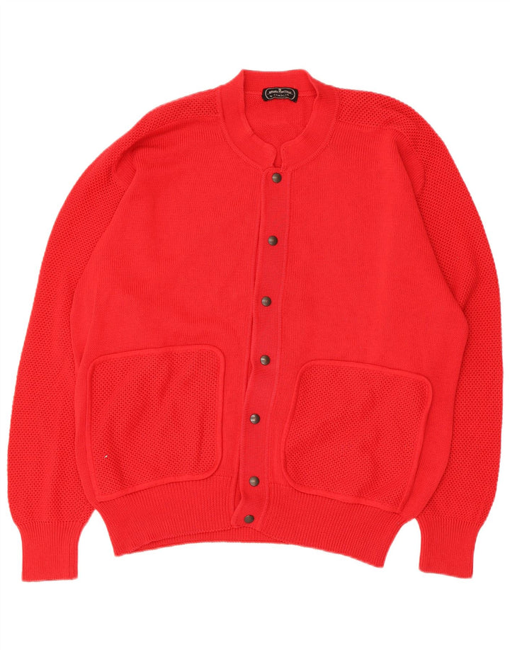 Vintage męski sweter rozpinany, duży, czerwony, bawełniany