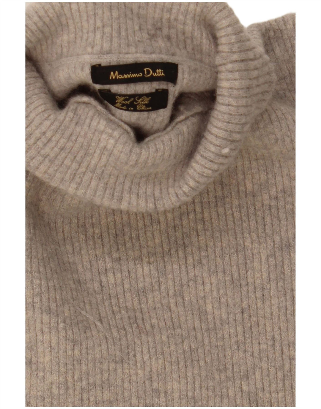Sweter damski Massimo Dutti z wywijanym dekoltem UK 12, średnioszary, wełniany
