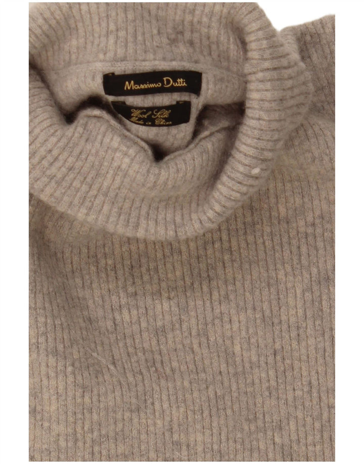 Sweter damski Massimo Dutti z wywijanym dekoltem UK 12, średnioszary, wełniany