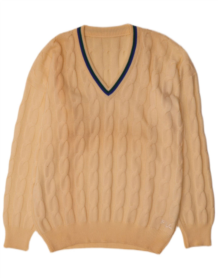Męski sweter Fila z dekoltem w kształcie litery V IT 54 XL Beżowa wełna