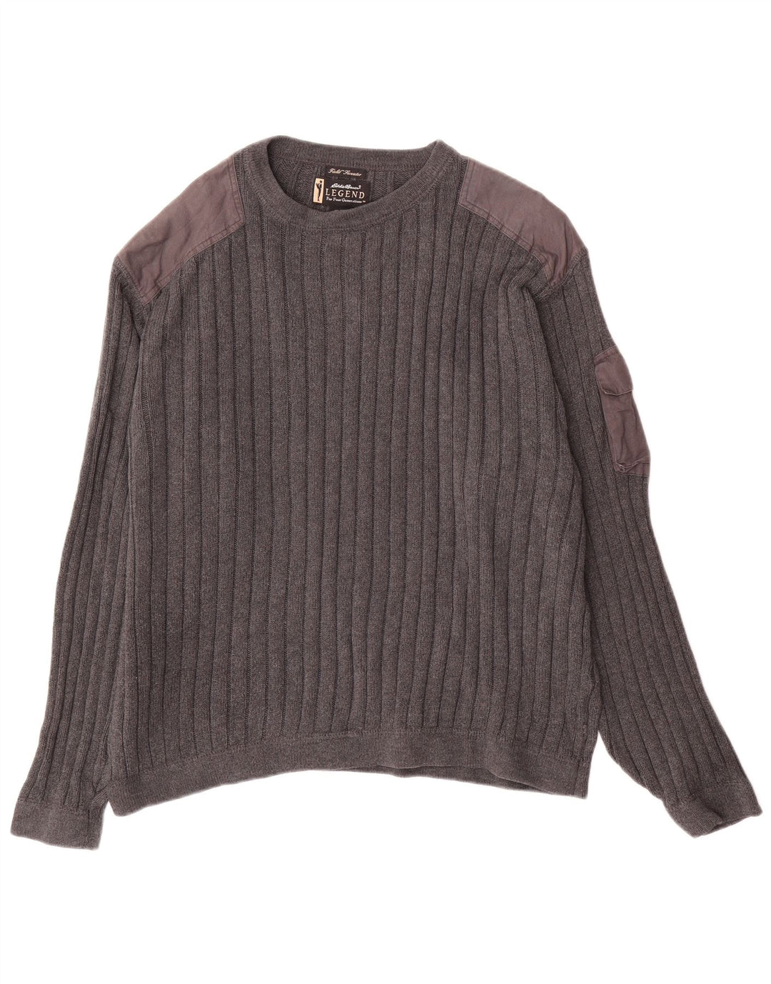 Męski sweter z okrągłym dekoltem Eddie Bauer, duży, szary, bawełniany w bloki kolorów