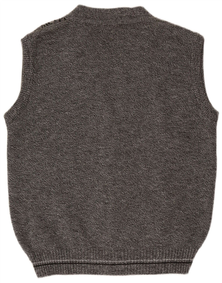 Vintage męski sweter bez rękawów, średnio szary, geometryczny akryl