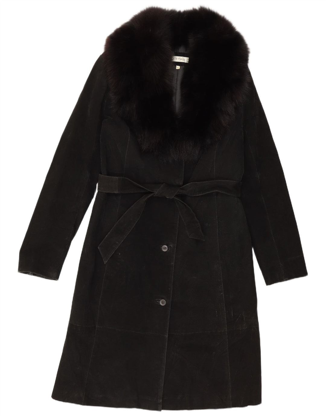 Vintage damski zamszowy płaszcz IT 46, duża czarna skóra