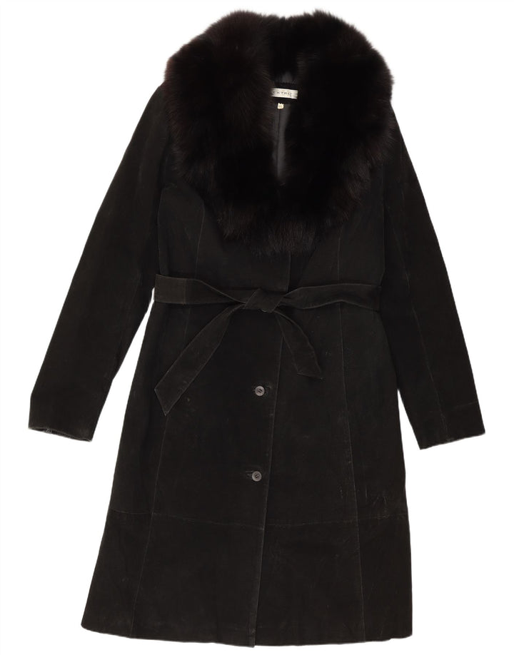 Vintage damski zamszowy płaszcz IT 46, duża czarna skóra