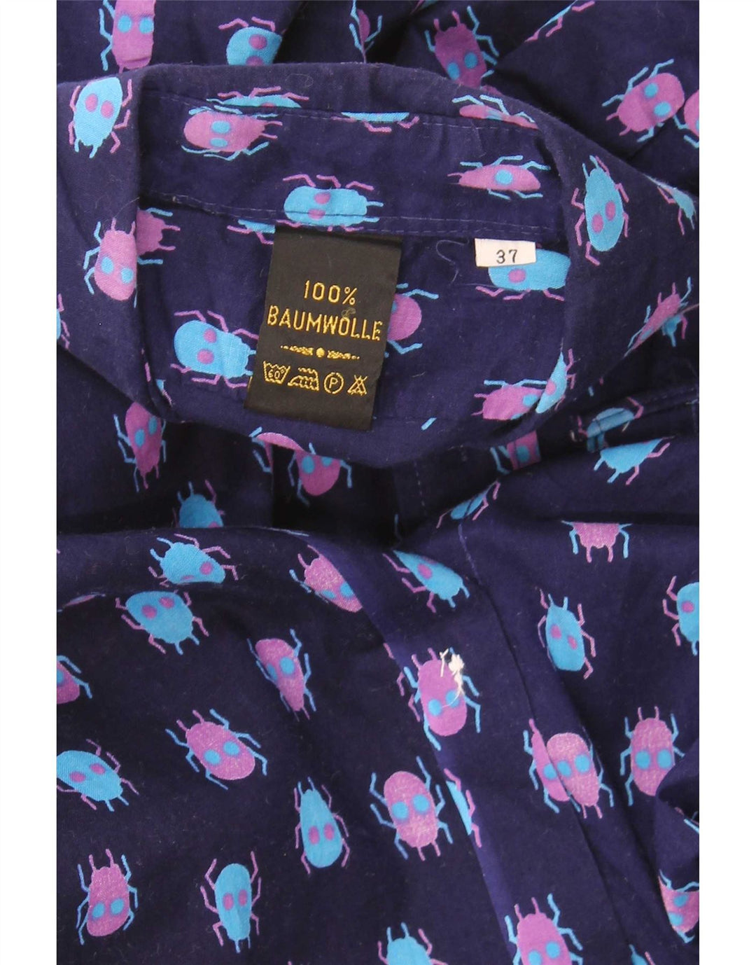 Koszula męska w stylu vintage w abstrakcyjny wzór, rozmiar 37, mała, granatowa, bawełniana