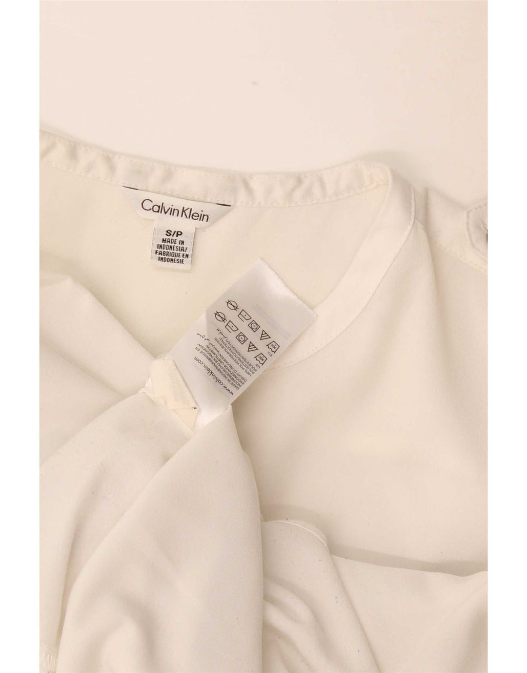 Damska bluzka koszulowa Calvin Klein UK 10, mała, biała, poliestrowa