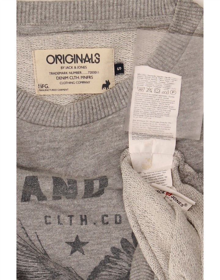 Męska bluza z grafiką Jack & Jones, mała, szara, bawełniana