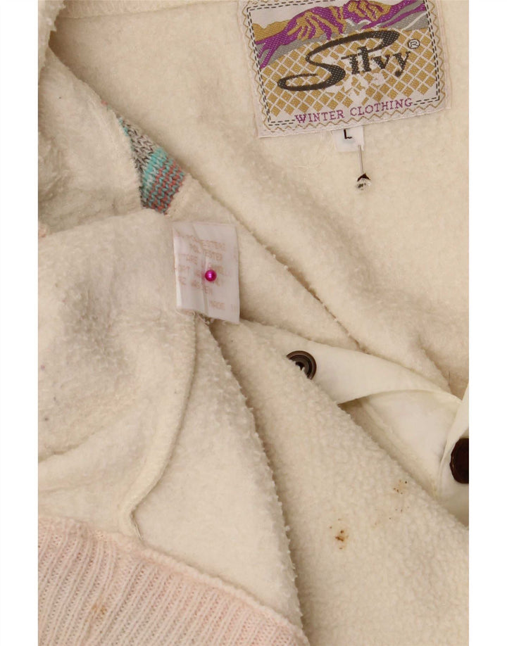 Męski sweter polarowy Silvy z kołnierzykiem i dużym dekoltem w kolorze złamanej bieli Fair Isle Polyester