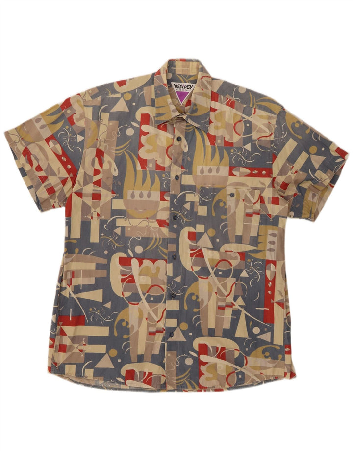 Koszula męska z krótkim rękawem w stylu vintage, abstrakcyjny wzór, mała, wielobarwna