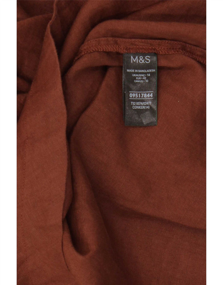 Marks & Spencer Damski top tunikowy UK 14, duży, brązowy, lniany