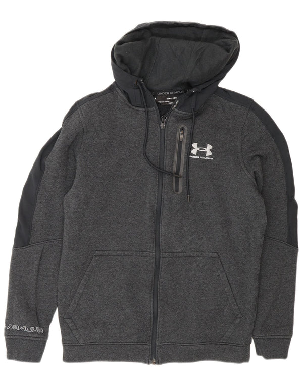 Męski sweter z kapturem i grafiką Under Armour, mały, szary, z blokami kolorów, bawełniany