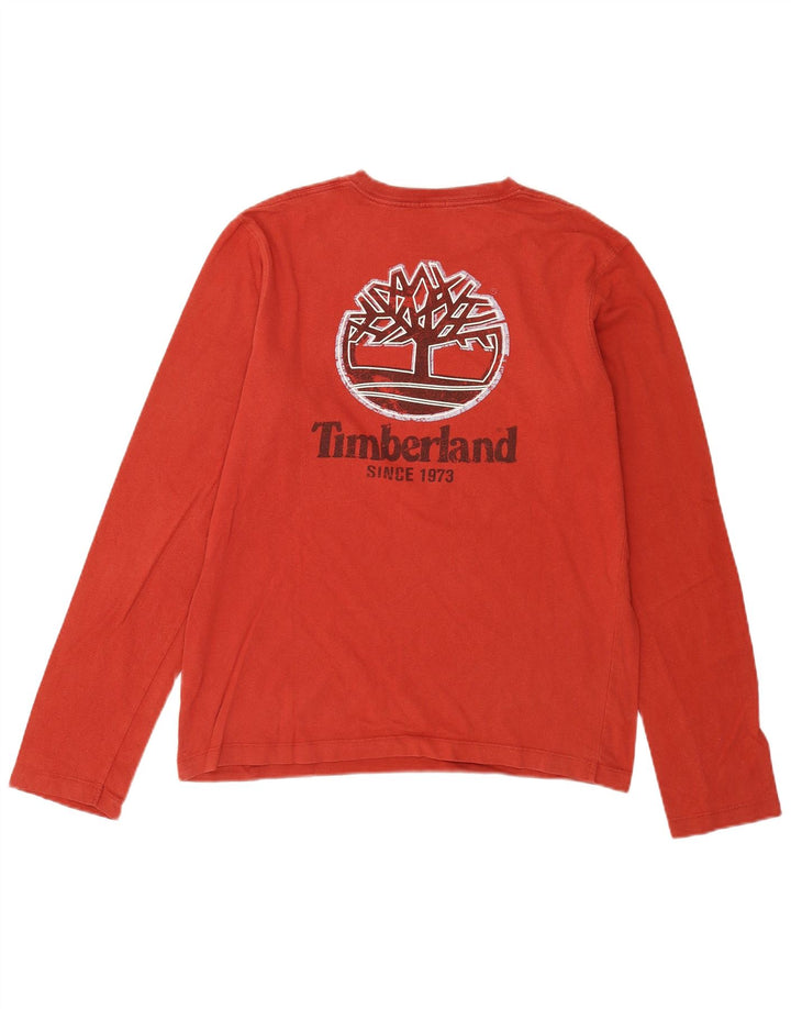 Męski top z grafiką Timberland Earthkeepers z długim rękawem, średnio czerwony, bawełniany