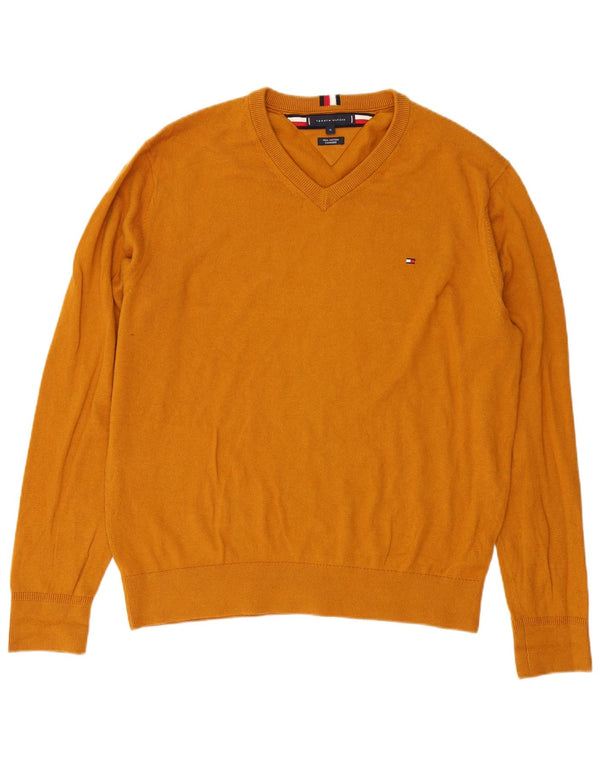 Męski sweter Tommy Hilfiger z dekoltem w kształcie litery V, XL, żółta bawełna