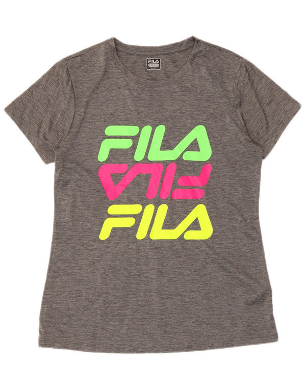 Fila Womens Graphic T-Shirt Top UK 14 Medium Grey Polyester