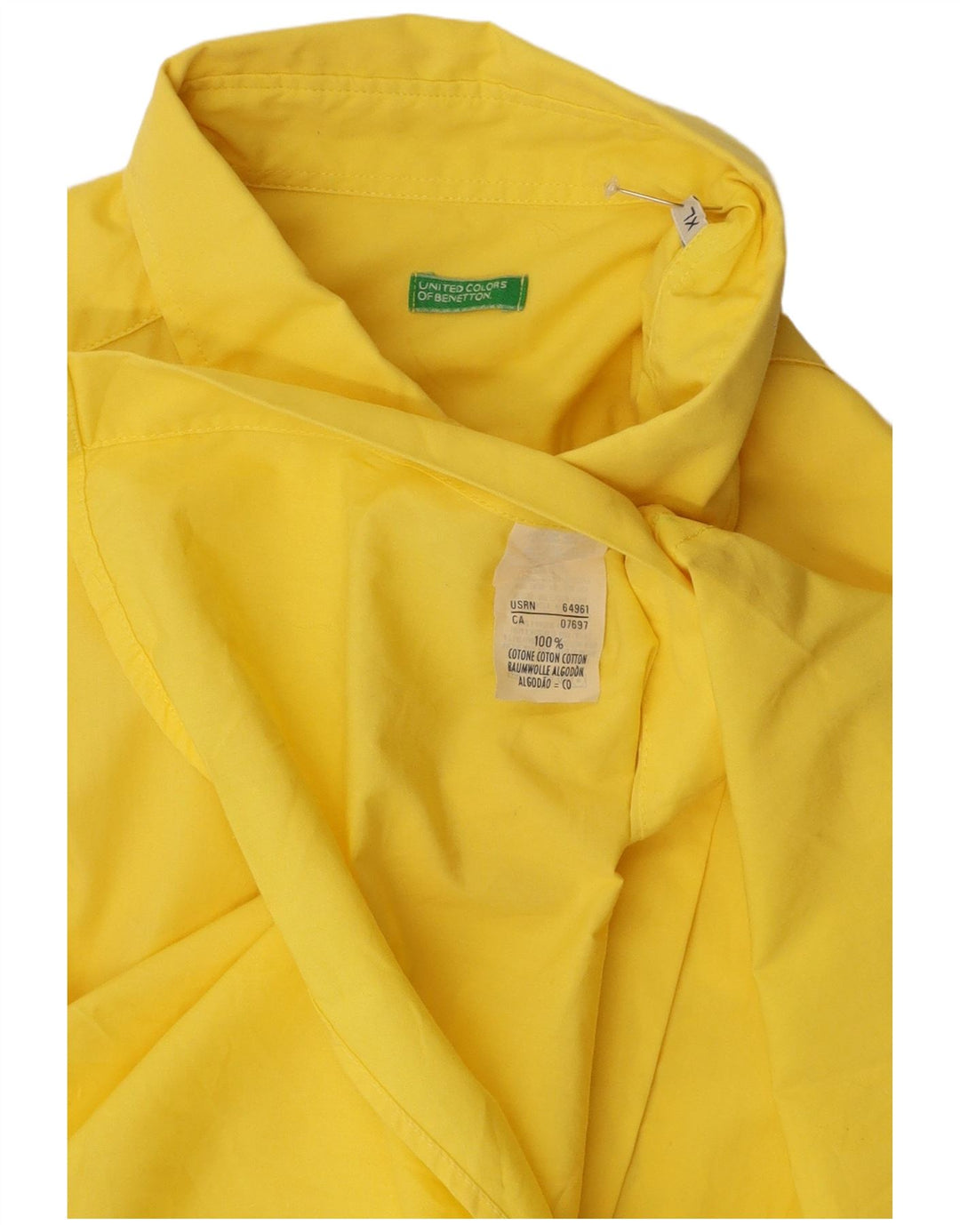 Koszula męska z krótkim rękawem BENETTON XL, żółta, bawełniana