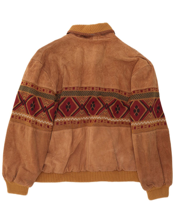 Vintage męska zamszowa kurtka bomber UK 42 XL brązowa geometryczna