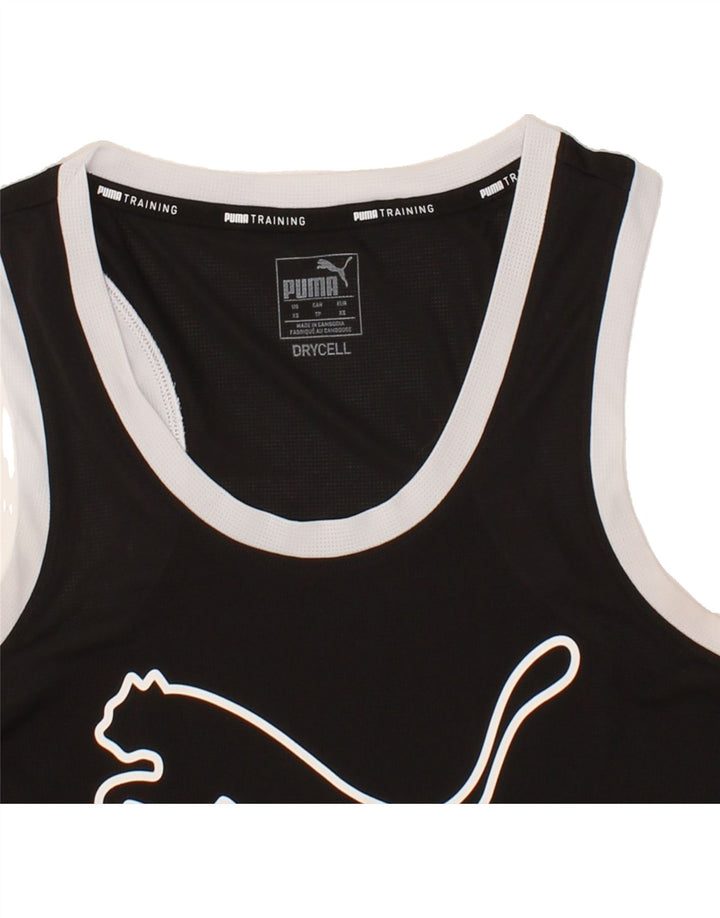 PUMA Womens Graphic Vest Top UK 6 XS Black Vintage Puma and Second-Hand Puma from Messina Hembry 