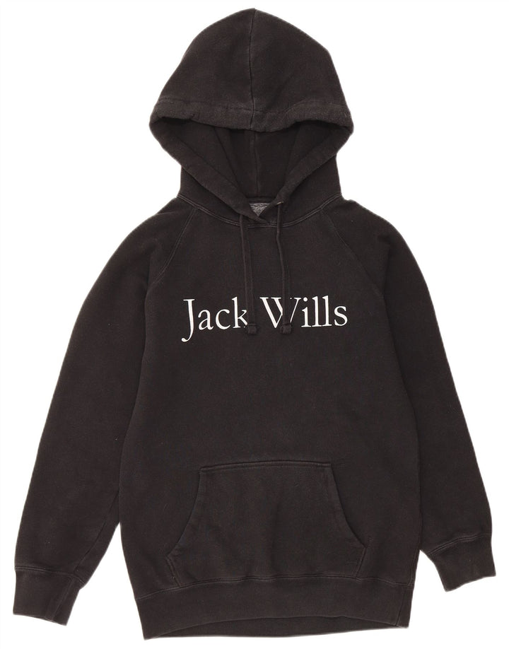 JACK WILLS Damski sweter oversize z kapturem i grafiką UK 6 XS, czarny, bawełniany