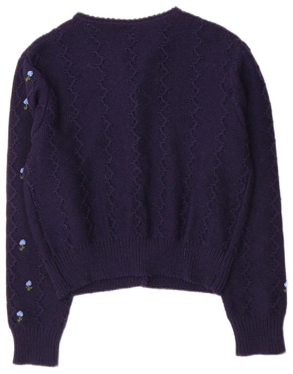 Vintage damski sweter rozpinany UK 12, średni granatowy w kwiaty