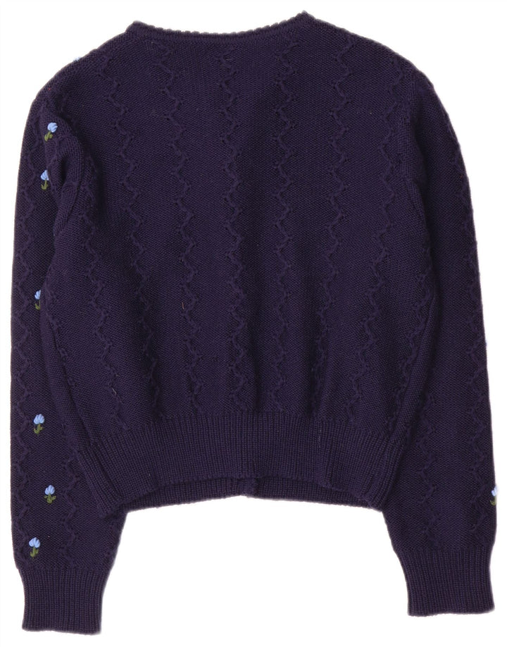 Vintage damski sweter rozpinany UK 12, średni granatowy w kwiaty