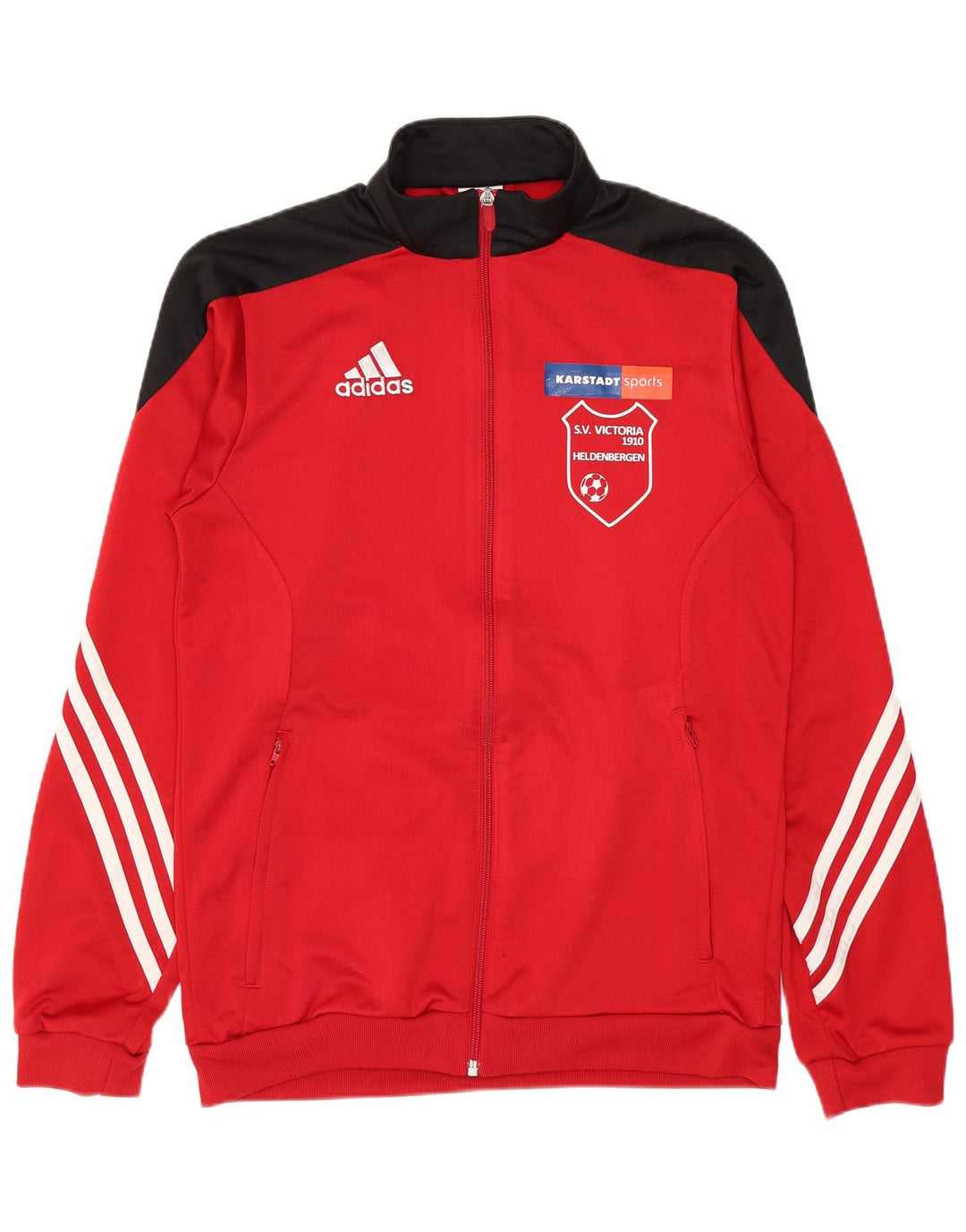 Adidas Męska bluza dresowa z grafiką, mała czerwona, poliestrowa z blokami kolorów