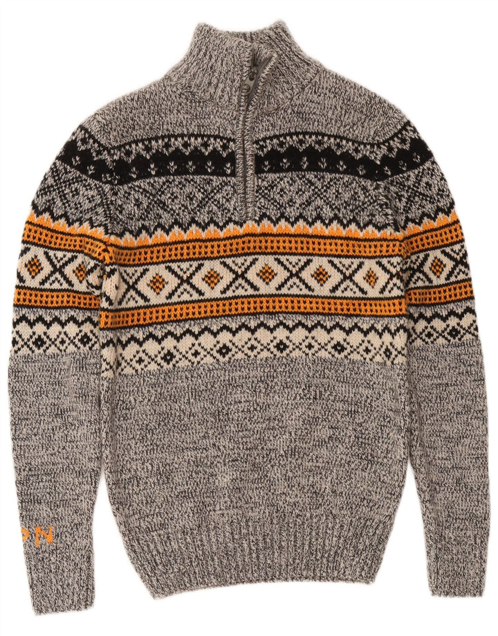 Męski sweter z zamkiem błyskawicznym Superdry, mały, szary, akryl Fair Isle
