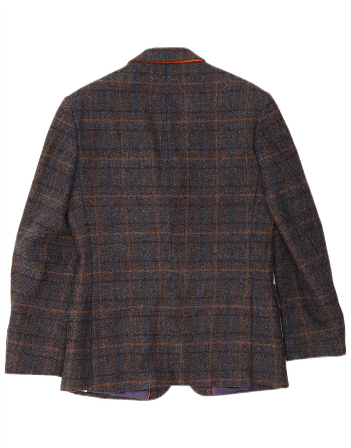 VINTAGE Męska marynarka zapinana na 2 guziki UK 38 Średni granatowy wełniany kratkę