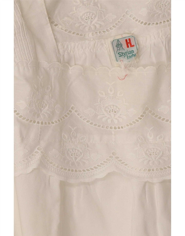 Bluzka damska Vintage Top UK 16, duża, biała, w kwiaty