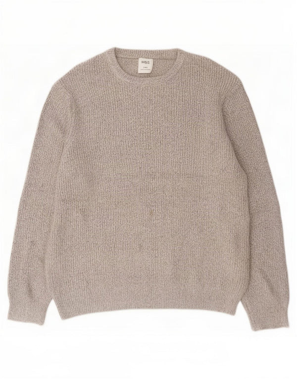 Marks & Spencer Męski sweter z okrągłym dekoltem, duży, beżowy poliamid