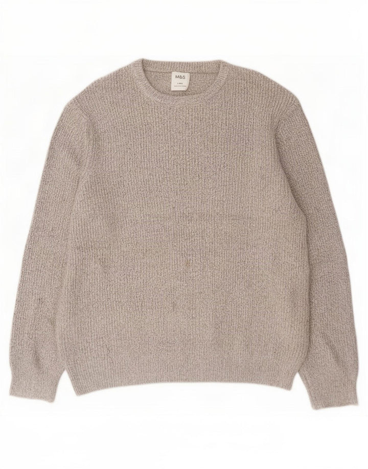 Marks & Spencer Męski sweter z okrągłym dekoltem, duży, beżowy poliamid