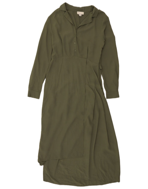 Topshop damska asymetryczna sukienka maxi z długim rękawem UK 10 Small Khaki