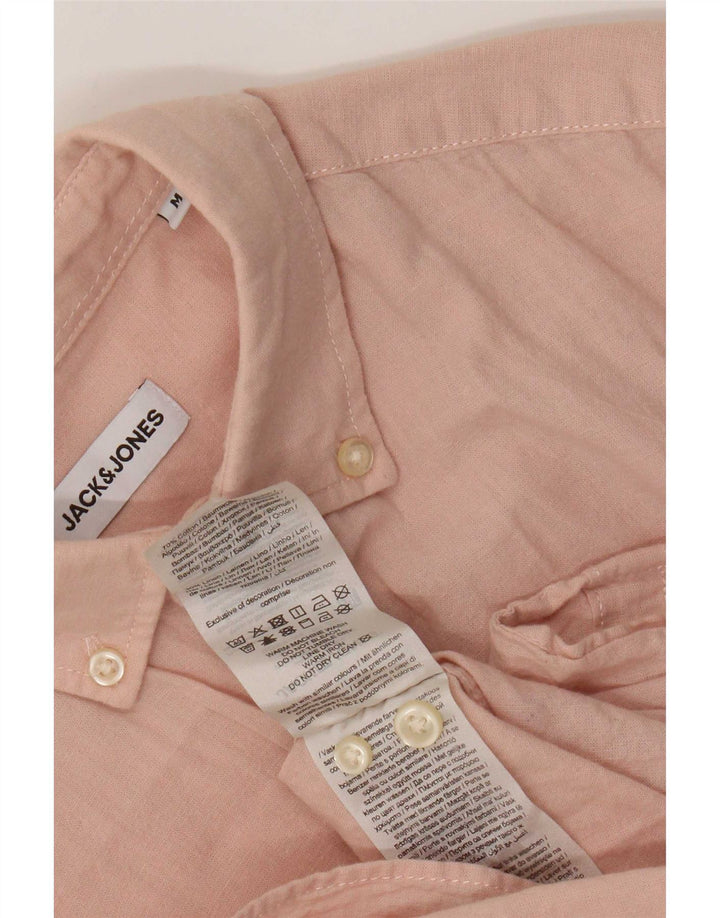 Koszula męska z krótkim rękawem Jack & Jones, średnioróżowa, bawełniana