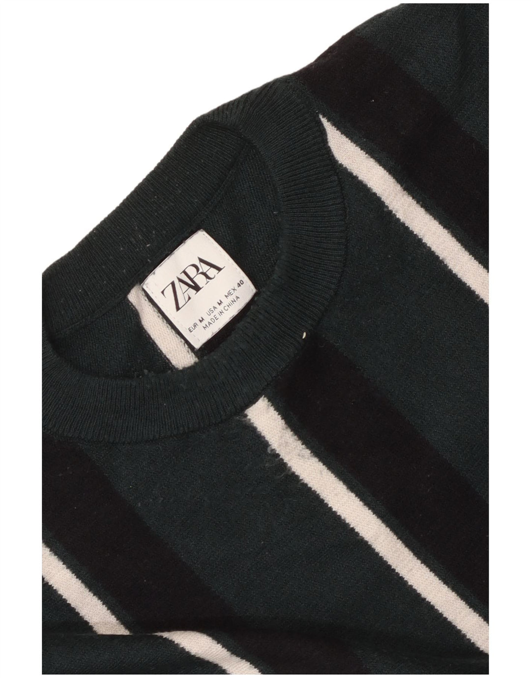 Męski sweter z okrągłym dekoltem Zara w średnie zielone paski
