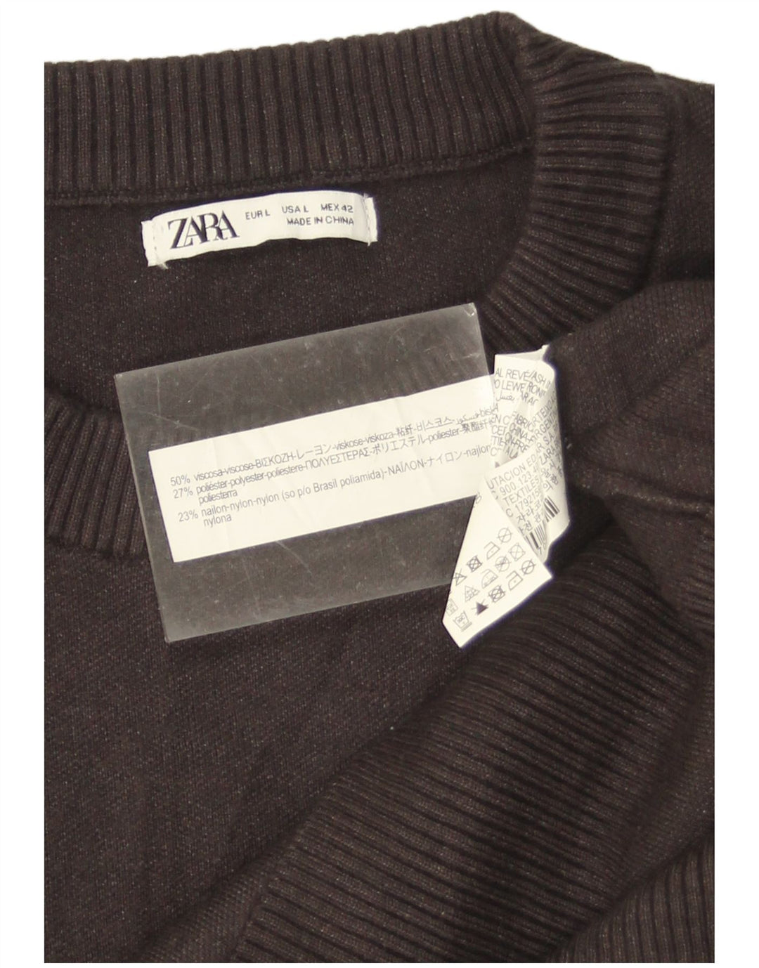 Męski sweter z okrągłym dekoltem Zara, duży, szary, wiskoza