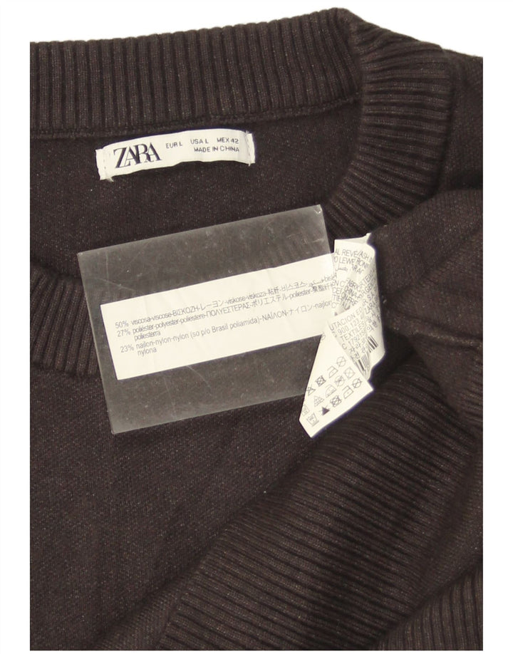 Męski sweter z okrągłym dekoltem Zara, duży, szary, wiskoza