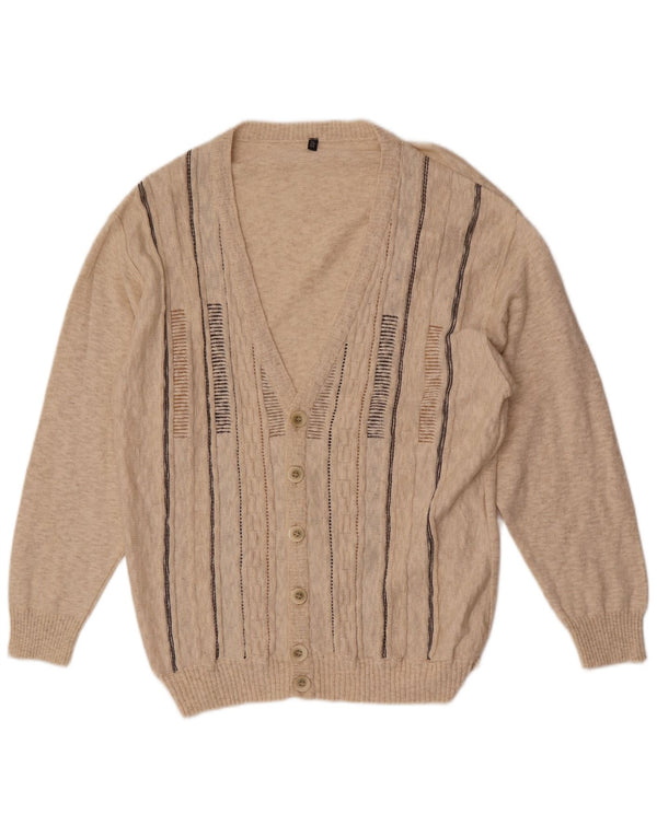 Vintage męski sweter rozpinany IT 54 XL, beżowa bawełna w paski
