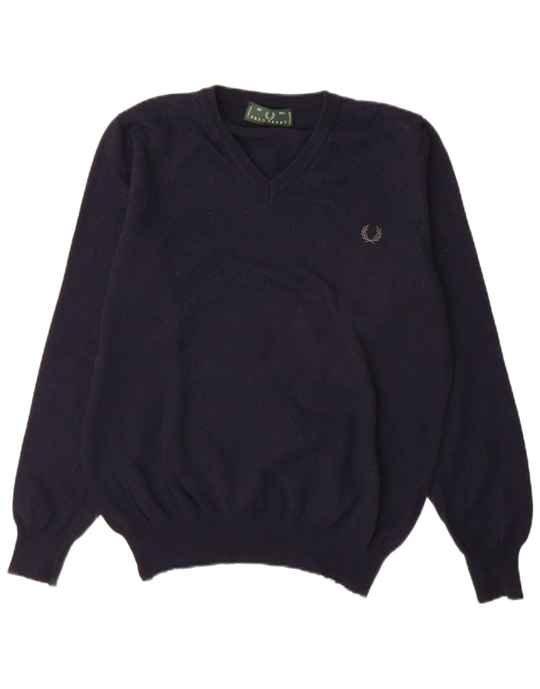 Męski sweter Fred Perry z dekoltem w kształcie litery V, duży, granatowy, wełniany