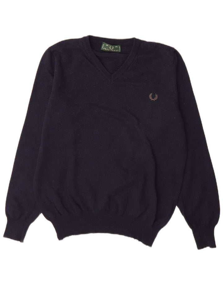Męski sweter Fred Perry z dekoltem w kształcie litery V, duży, granatowy, wełniany