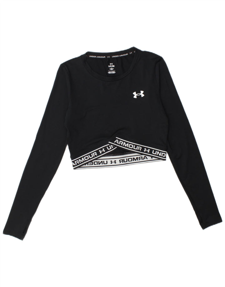 Damski krótki top Under Armour z grafiką, długim rękawem, UK 10, mały, czarny
