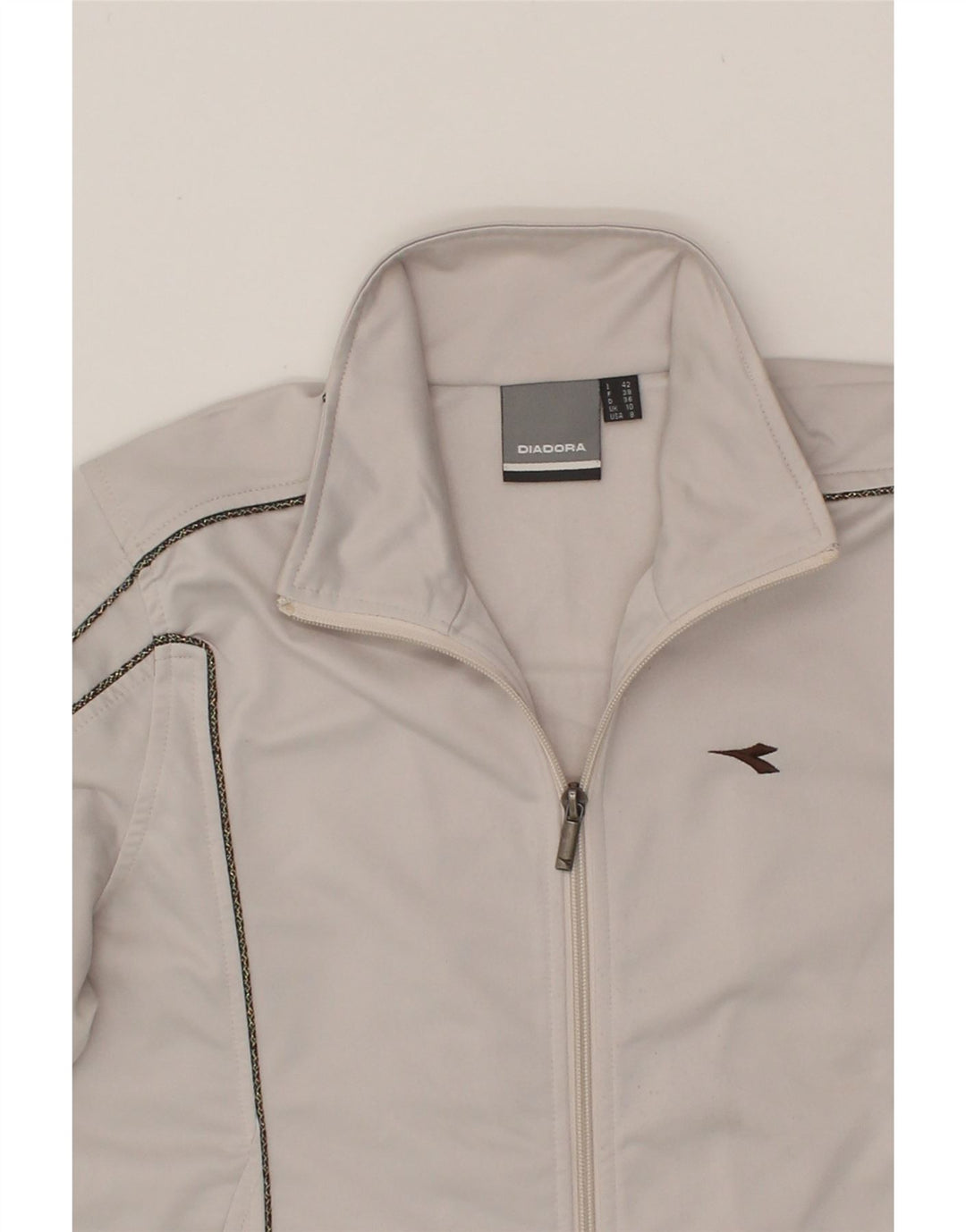 DIADORA Womens Loose Fit Tracksuit Top Jacket UK 10 Small White Polyester Vintage Diadora and Second-Hand Diadora from Messina Hembry 