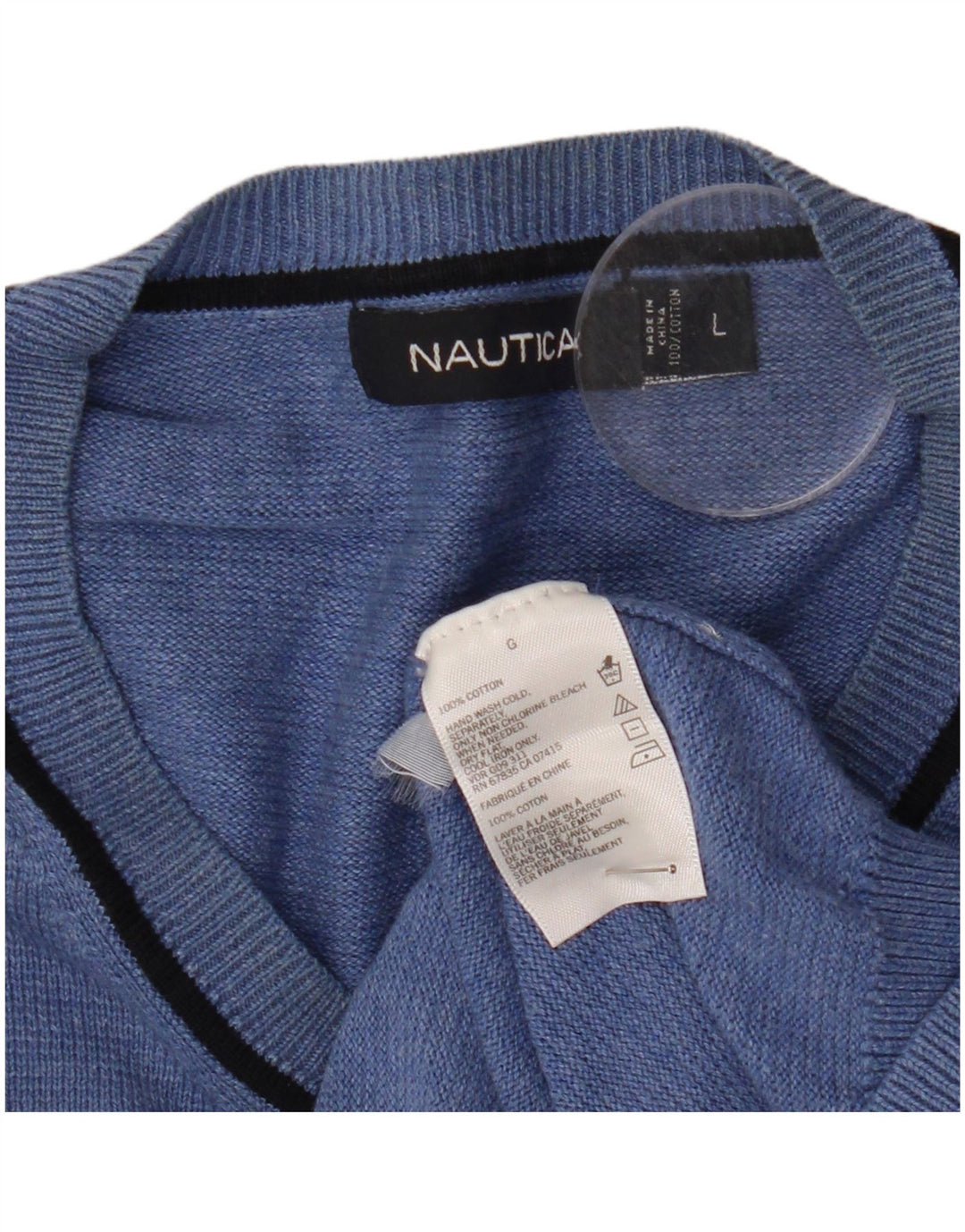 Męski sweter Nautica z dekoltem w kształcie litery V, duży, niebieski, bawełniany