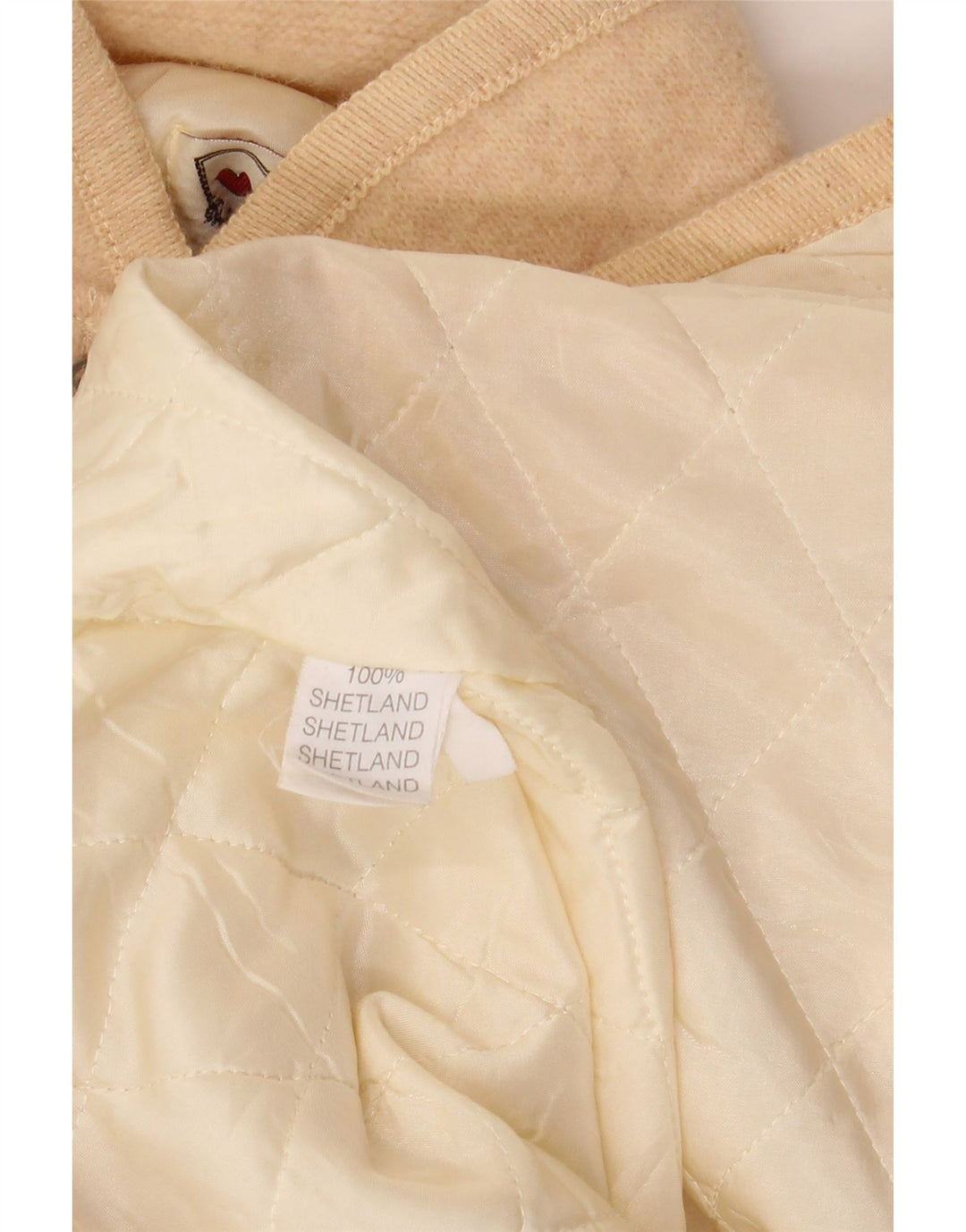 Damska marynarka VINTAGE z grafiką na 5 guzików, UK 14, duża, beżowa