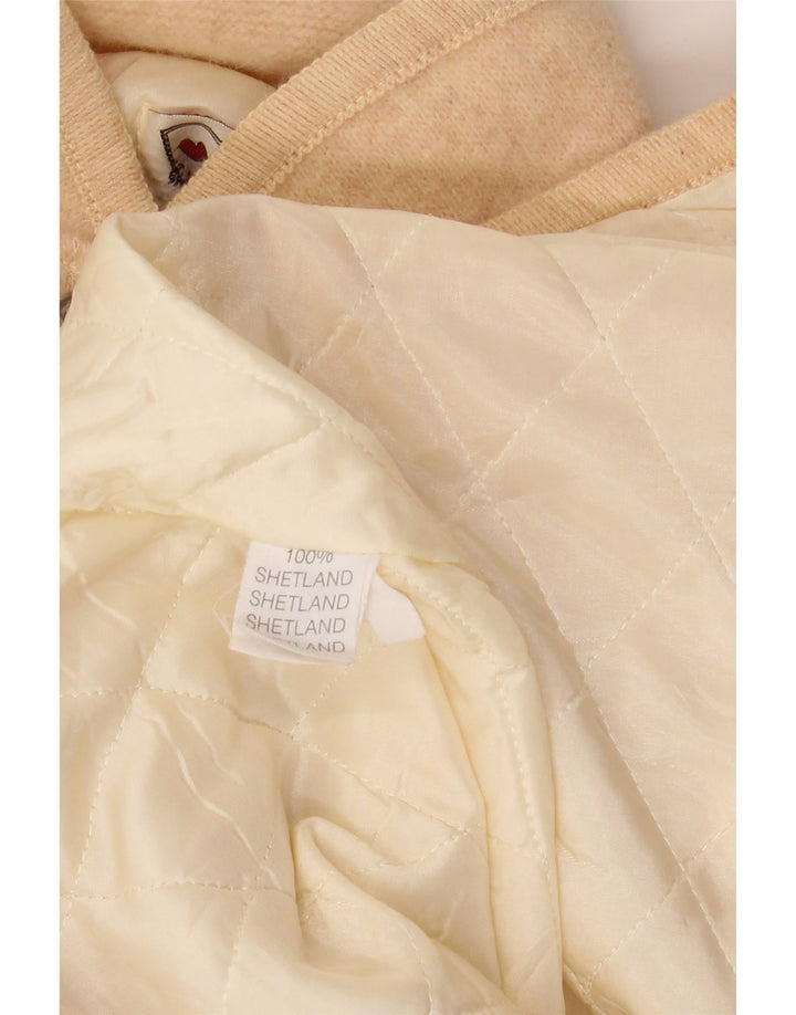 Damska marynarka VINTAGE z grafiką na 5 guzików, UK 14, duża, beżowa