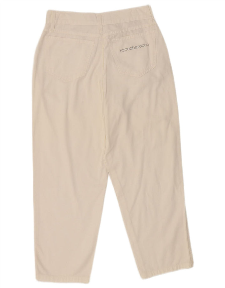 Damskie spodnie Capri z wysokim stanem Roccobarocco IT 44 Medium W26 L22 Białe