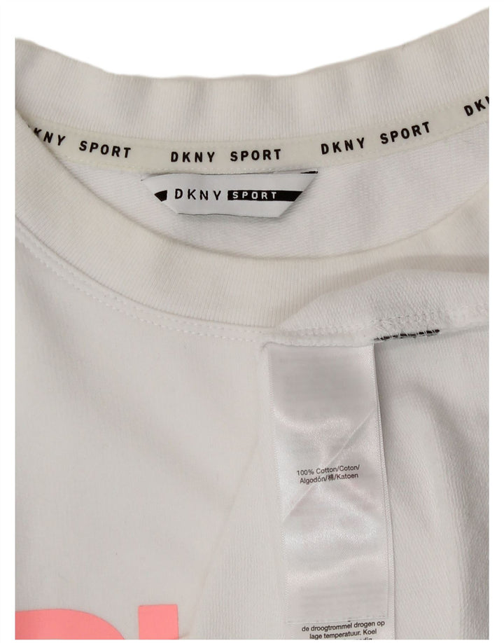 Damski top oversize z grafiką Dkny z długim rękawem, UK 14, średnia biała bawełna